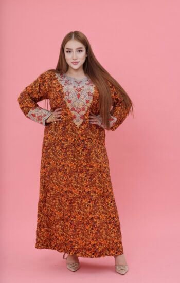 Royal Shimmering Orange Mukhawar with Golden Embroidery