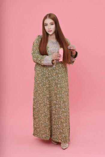 Royal Green Mukhawar with Shiny Pink Embroidery