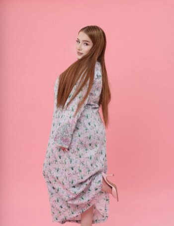 Royal Grey Mukhawar with Blue & Silver Floral Embroidery