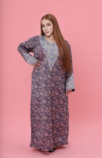 Dark Purple with Blue Design – 100% Genuine Silk